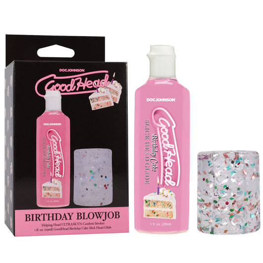 GoodHead Birthday Blowjob Kit - Birthday Cake GoodHead Glide with Helping Head Stroker Doc Johnson