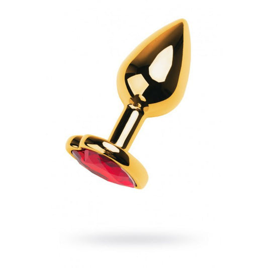 Gold Metal Anal Plug w Red Ruby Heart Crystal Small Metal