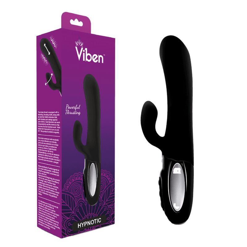 Viben Hypnotic Thrusting Rabbit Vibe w Swinging Clit Stim Black Viben