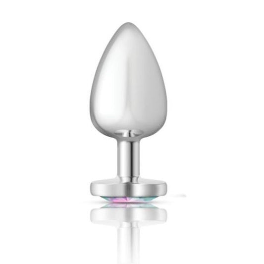 Cheeky Charms Silver Metal Butt Plug w Heart Clear Jewel Large Cheeky Charms