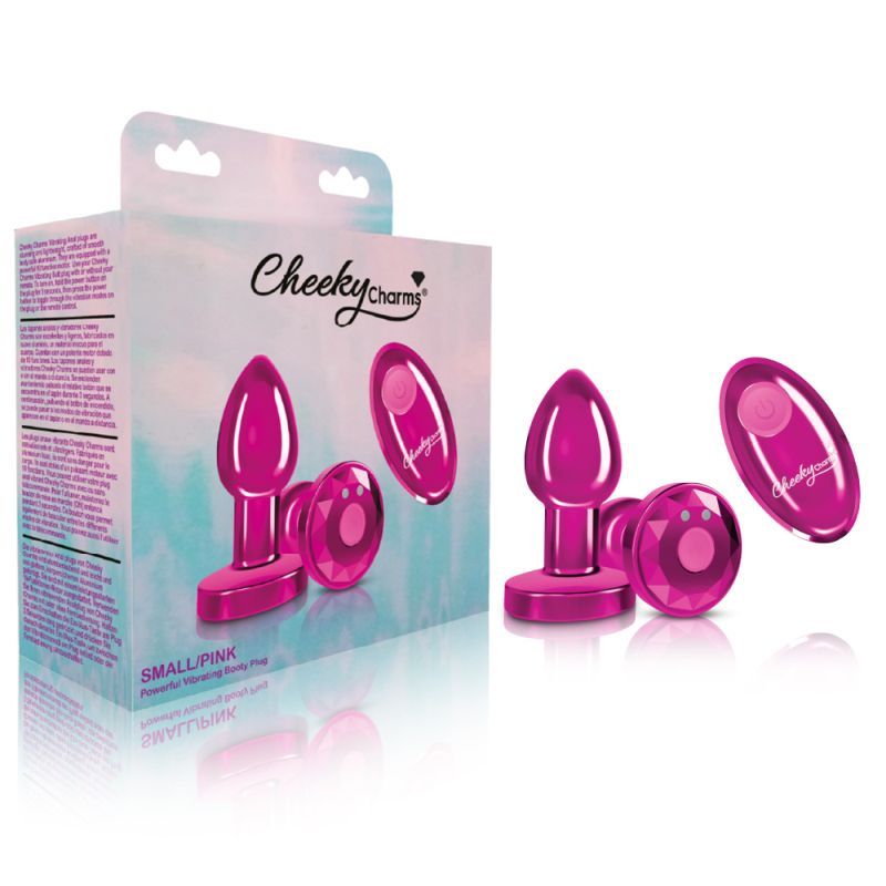 Cheeky Charms Pink Rechargeable Vibrating Metal Butt Plug w Remote Small Cheeky Charms