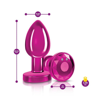 Cheeky Charms Pink Rechargeable Vibrating Metal Butt Plug w Remote Medium Cheeky Charms