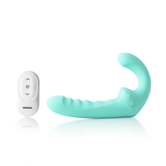 VibraTwin Rechargeable Come Hither Strapless Strap On with Remote Arosum