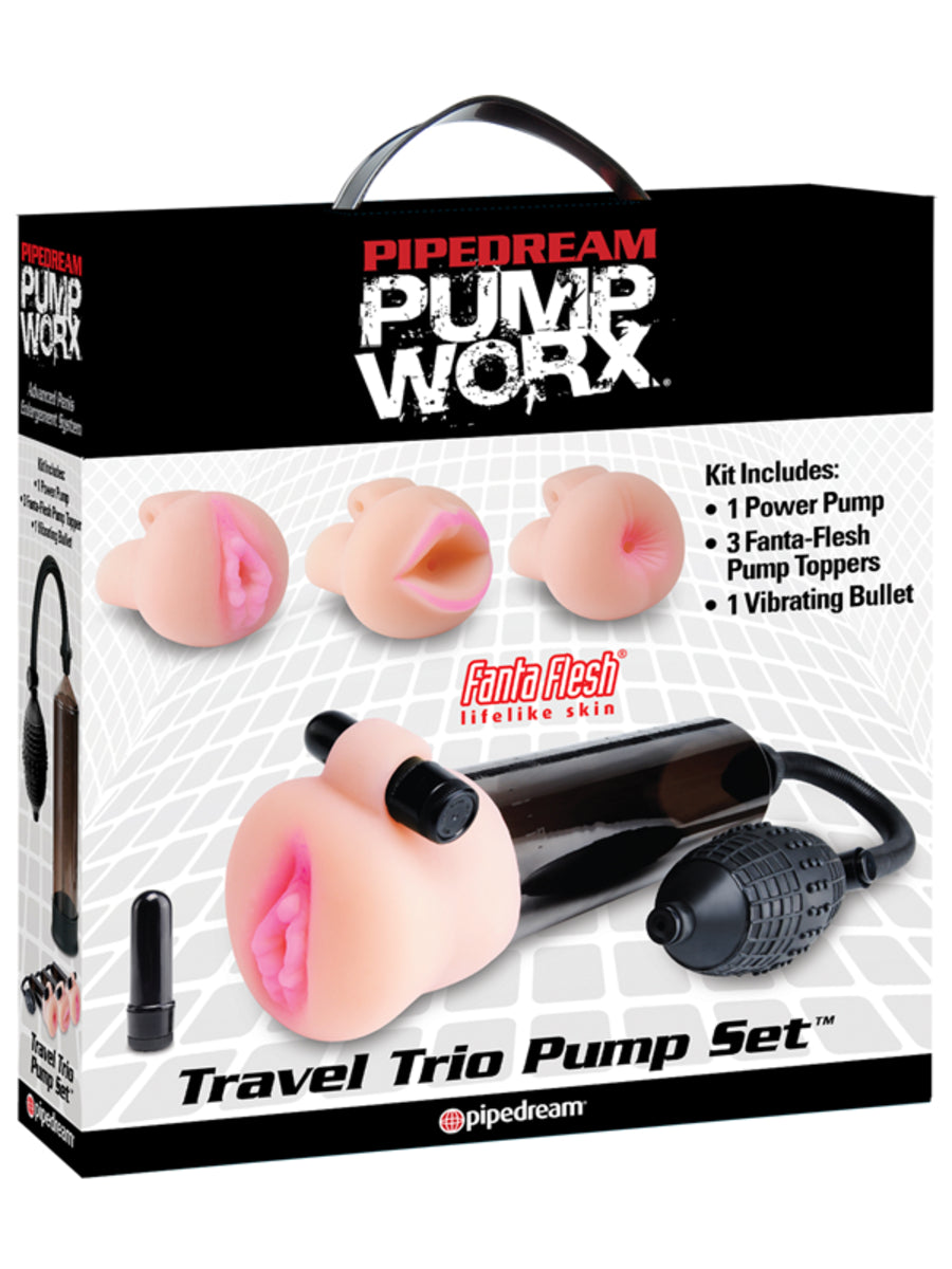 Pumpworx Travel Trio Vibrating Penis Pump Masturbator Set - Club X