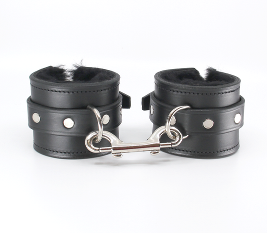Ank008 Sheepskin-Lined Leather Ankle Restraints  - Club X
