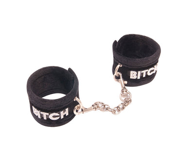 Han016D Fluffy Diamanté Bitch Wrist Restraints Black - Club X