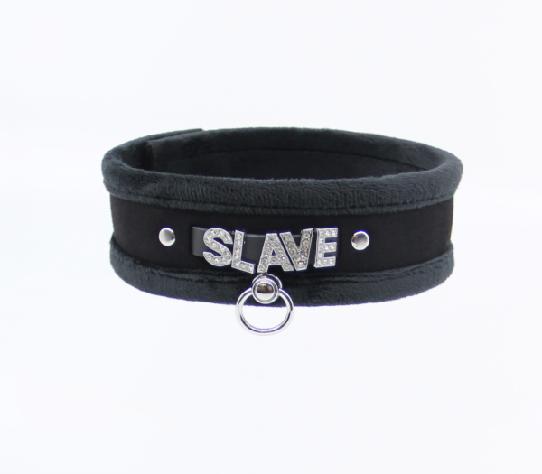 Col016B Diamanté Word Collar Slave Black - Club X