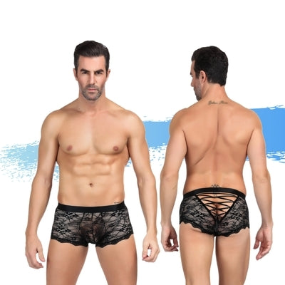 Ashella Lingerie Mica Lace Boxer Brief Black L/XL - Club X