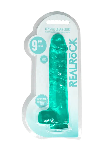 Realrock Realistic Penis with Balls Turquoise Green - 9" / 22 cm Dildo - Club X