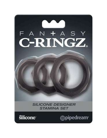 Fantasy C-Ringz Silicone Designer Stamina Set - Black Cock Rings - Set of 3 Sizes Pipedreams
