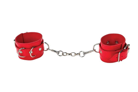 Ouch! Leather Cuffs For Hand & Ankles Red - Club X