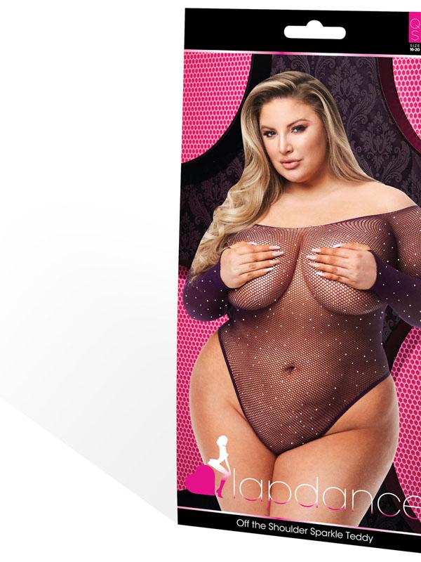 Off The Shoulder Sparkle Teddy - Purple - Q ENV Lapdance Lingerie