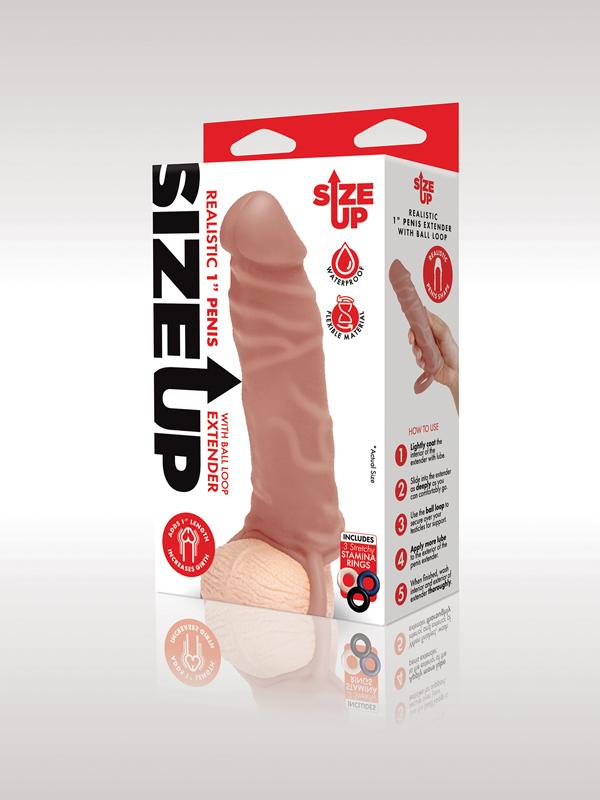Size Up Realistic 1 Inch Penis Extender - Tan - Tan 2.5 cm (1'') Penis Extension Sleeve Xgen Products