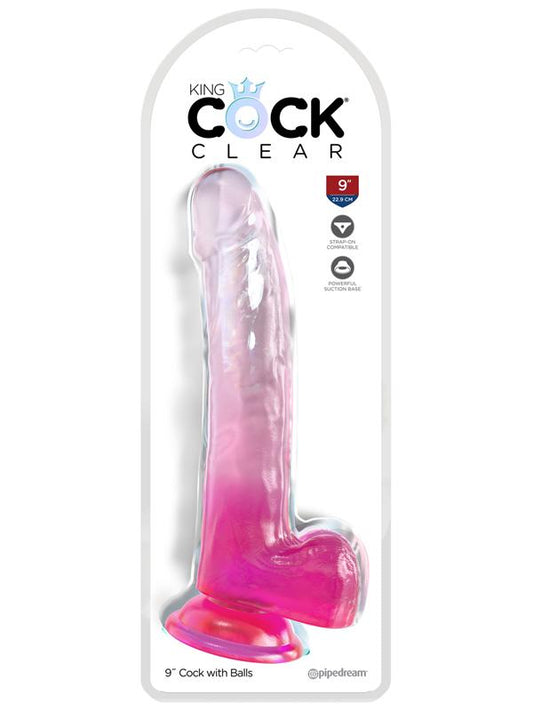 King Cock Clear 9 in. with balls - Pink