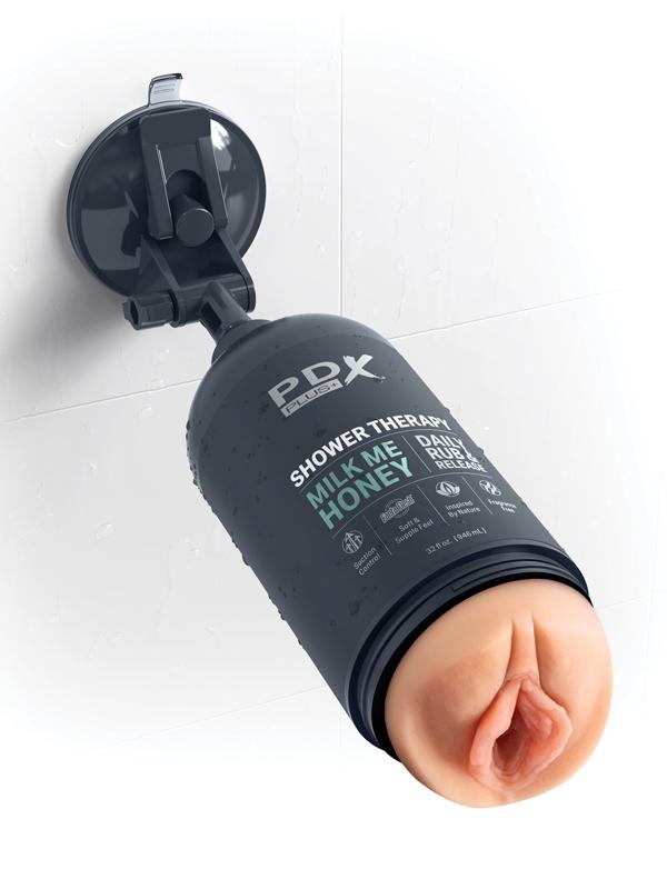 PDX Plus Shower Therapy - Milk Me Honey - Flesh - Flesh Discreet Vagina Stroker with Suction Base Pipedream