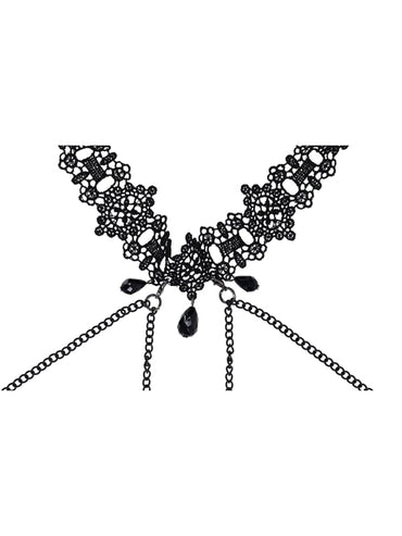 Sex & Mischief Lace Collar with Nipple Ties - Black Neck and Nipple Restraints Sportsheets