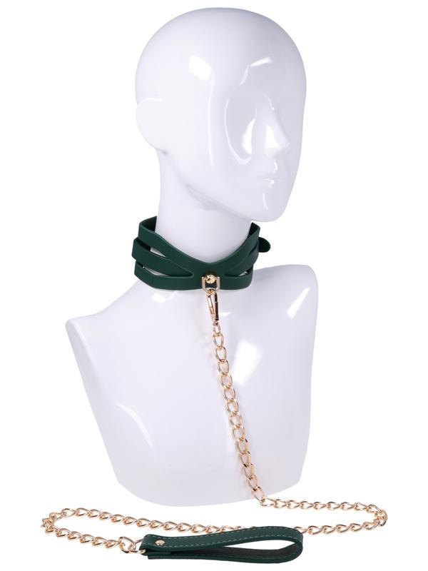 Sex & Mischief Indica Cutout Collar and Leash - Green/Gold Restraint Sportsheets