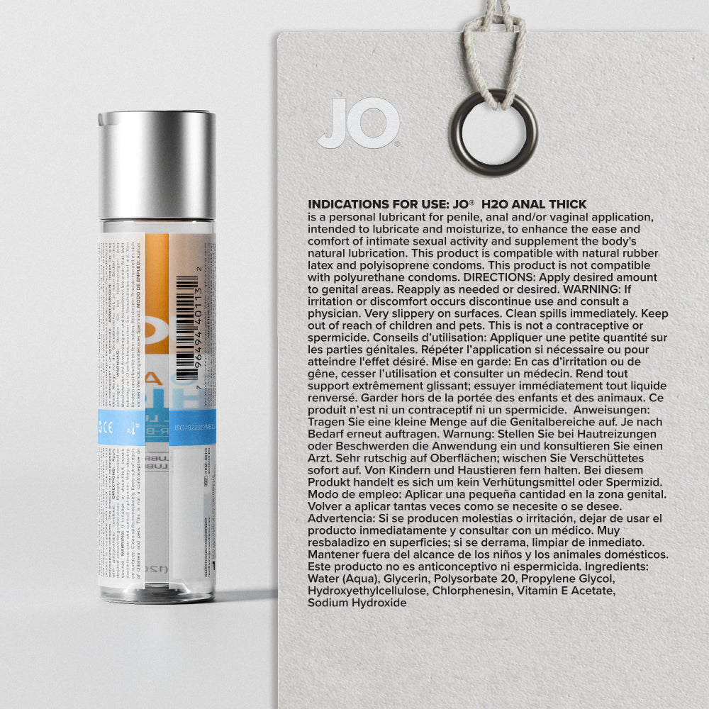 JO H2O Anal Thick Lube - 240 mL - Thick Water Based Anal Lubricant - 240 ml Bottle