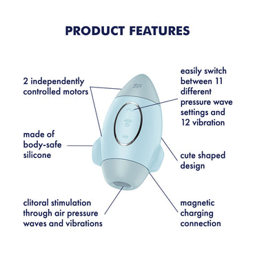 Satisfyer Mission Control - Blue - Blue USB Rechargeable Vibrating Air Pulse Stimulator Satisfyer