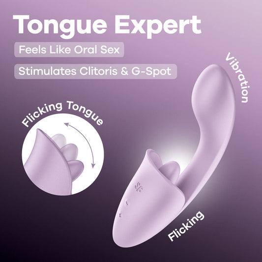 Satisfyer Tongue Expert - Violet 18 cm USB Rechargeable Vibrator with Flicking Clit Stimulator Satisfyer