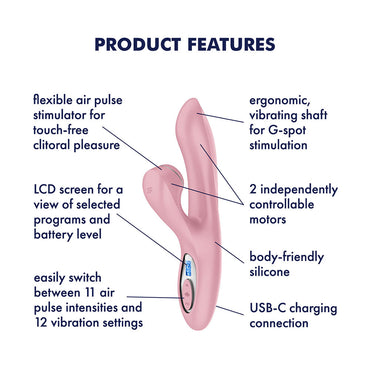 Satisfyer Pro + G-Spot - Pink - Rose Pink 22 cm USB-C Rechargeable Rabbit Vibrator with Touch-Free Clitoral Stimulator Satisfyer