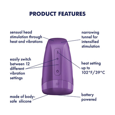 Satisfyer Men Heat Vibration - Battery Series - Purple Heating and Vibrating Masturbator Satisfyer