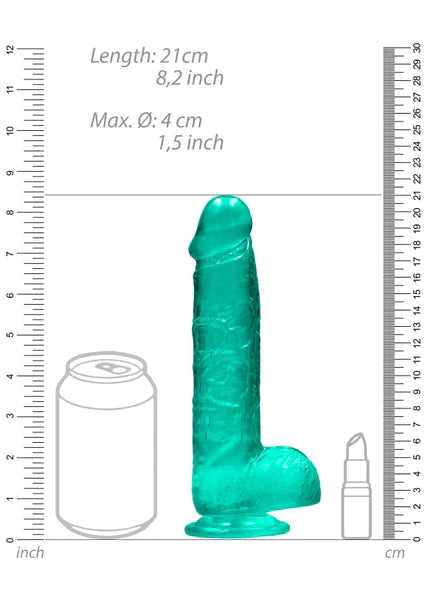 Realrock Realistic Dildo with Balls Turquoise Green - 8" / 19 cm - Club X