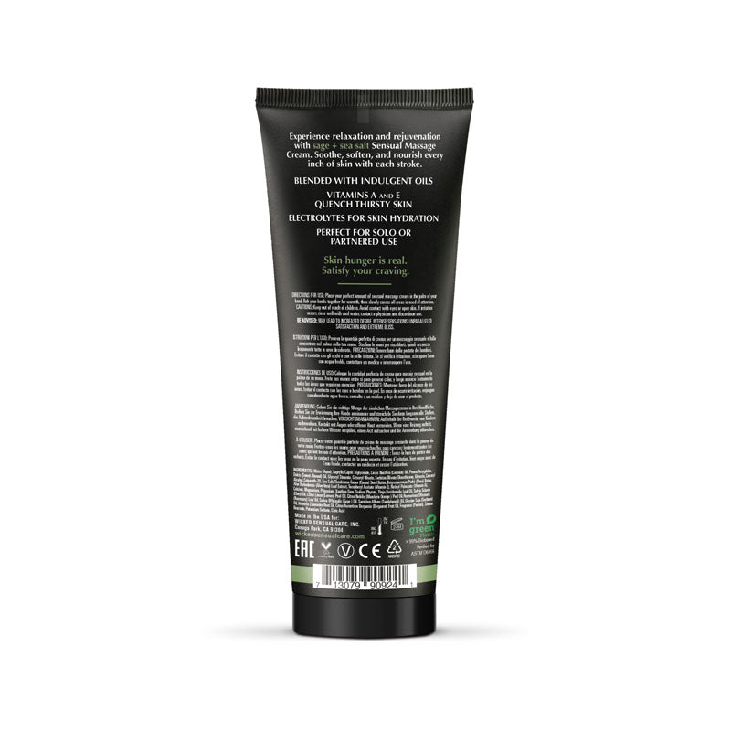 Wicked SAGE + SEA SALT Sensual Massage Cream - Scented Massage Cream - 120 ml Tube Wicked
