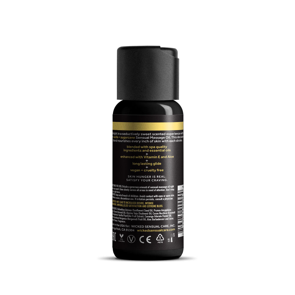 Wicked Sensual Massage Oil - Vanilla + Sugarcane - Vanilla and Sugarcane Scented Massage Oil - 120 ml Tube Wicked