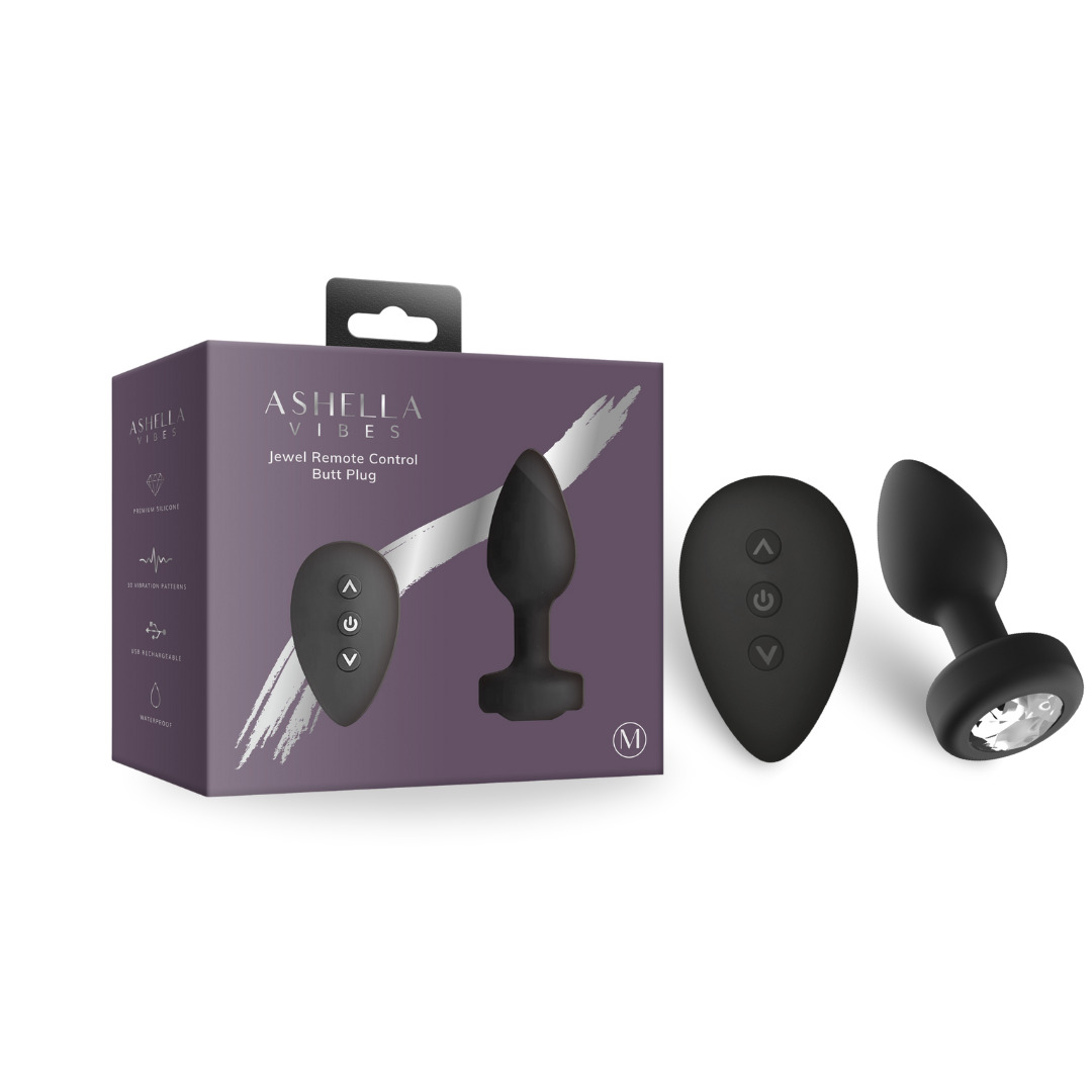 Ashella Vibes Jewel remote control vibrating butt plug medium crystal gem base - ClubX Australia