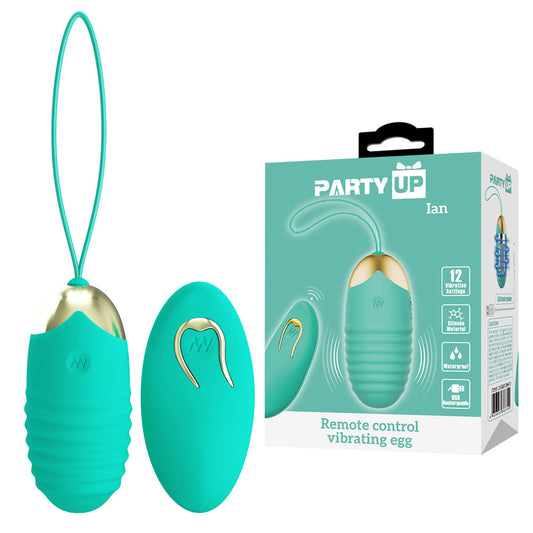 Party Up IAN Remote Egg - Teal - Teal USB Rechargeable Vibrating Egg with Wireless Remote Party Up