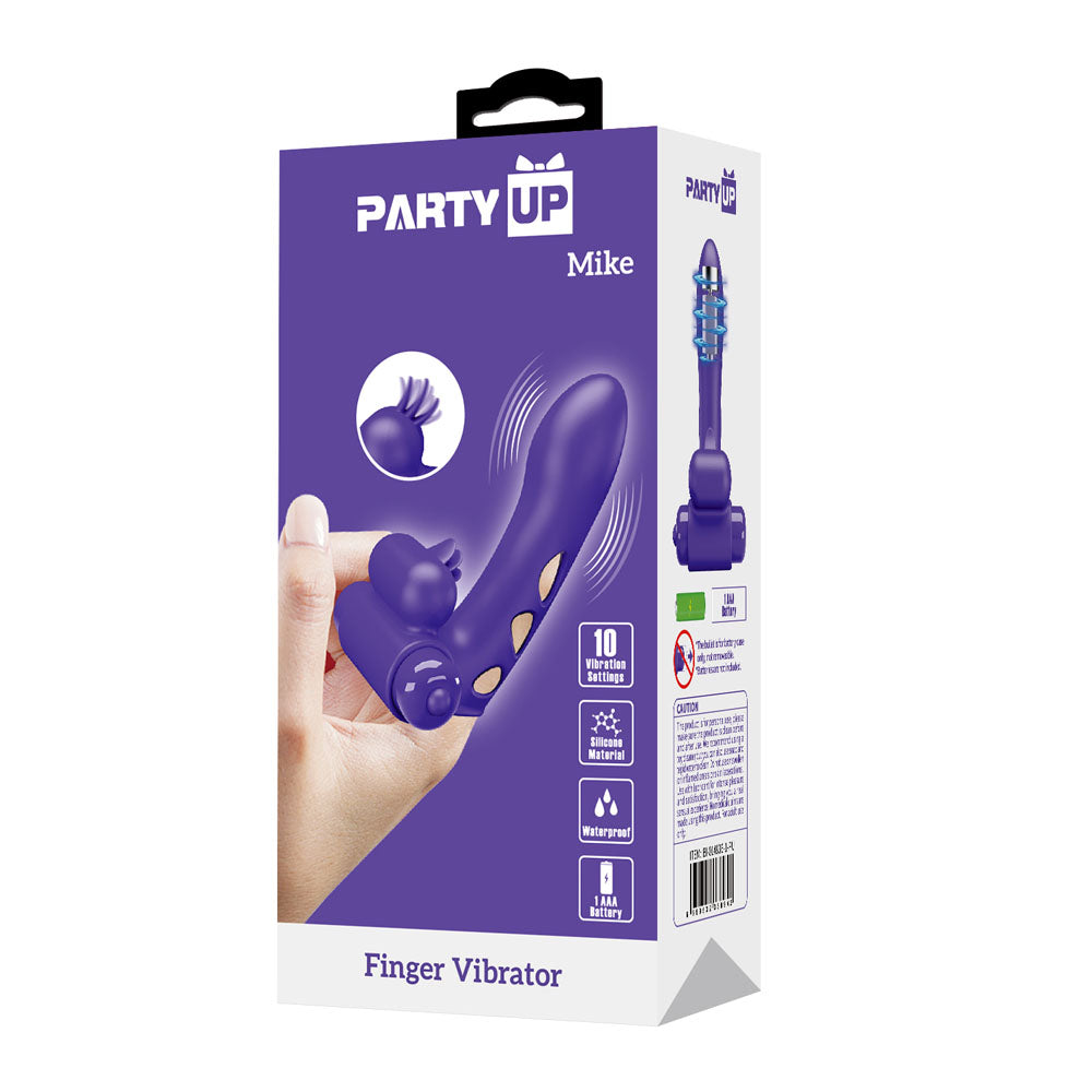 Party Up MIKE Finger Vibe - Purple - Purple Vibrating Finger Vibrator Party Up