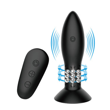 MR PLAY Rotation Beads Anal Plug - Black USB Rechargeable Beaded Butt Plug with Wireless Remote Baile