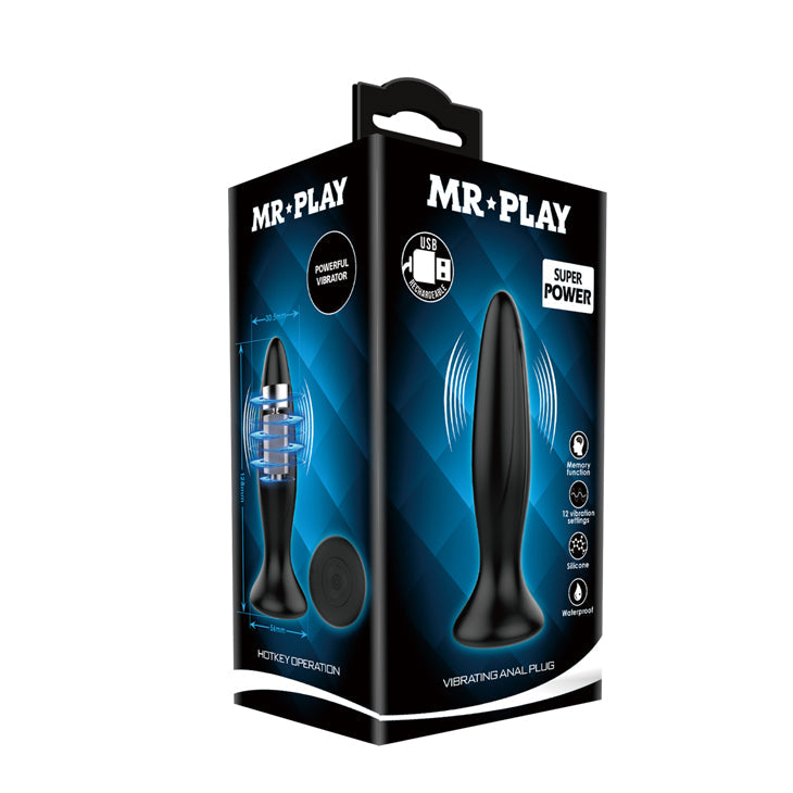 MR PLAY Vibrating Anal Plug - Black 12.8 cm USB Rechargeable Vibrating Butt Plug Baile