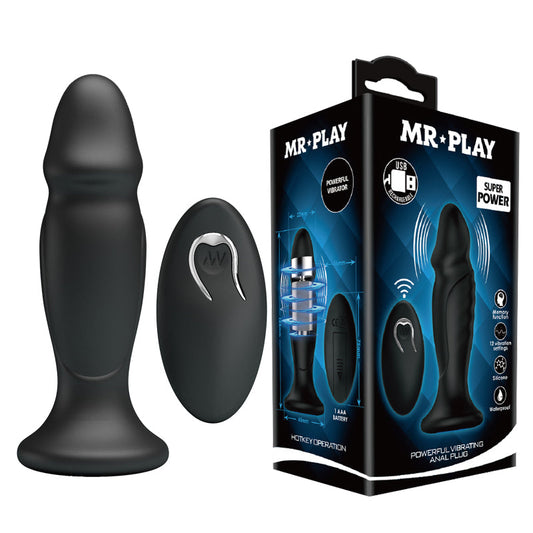MR PLAY Powerful Vibrating Anal Plug - Black 12.4 cm USB Rechargeable Vibrating Anal Plug with Remote Pretty Love