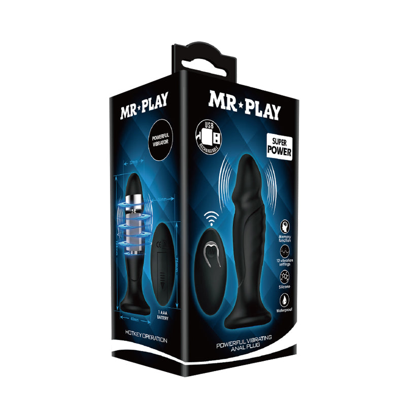 MR PLAY Powerful Vibrating Anal Plug - Black 12.4 cm USB Rechargeable Vibrating Anal Plug with Remote Pretty Love