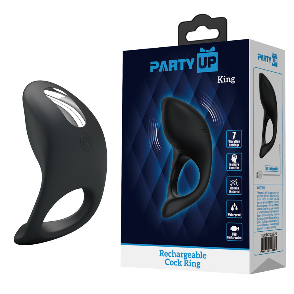 Party Up KING Rechargeable Cock Ring - Black USB Rechargeable Cock Ring Black - Club X