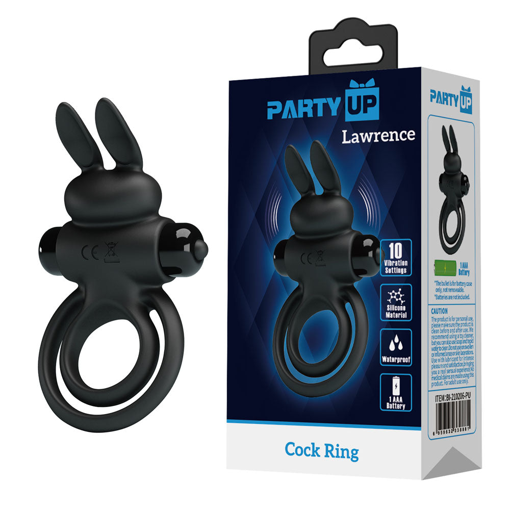 Party Up LAWRENCE vibrating cock and balls ring black silicone 10 patterns - ClubX Australia
