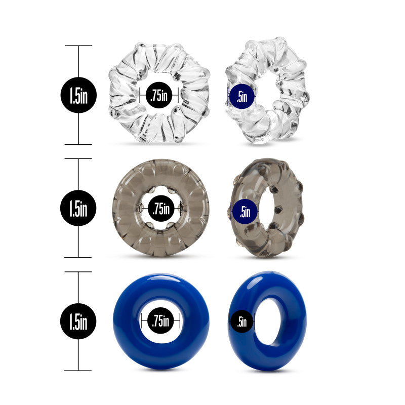 Stay Hard Triple Stretch - Coloured Cock Rings - Set of 3 Blush Novelties