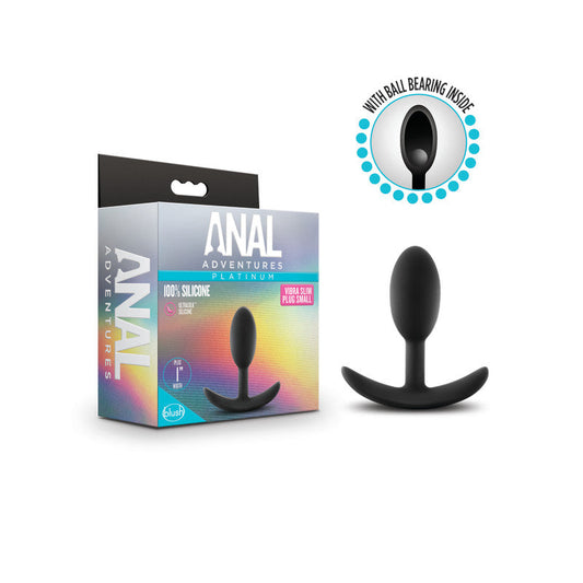 Anal Adventures Platinum Vibra Slim Plug - Black 8.9 cm Small Butt Plug with Internal Ball Blush Novelties