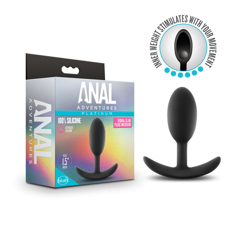 Anal Adventures Platinum Vibra Slim Plug - Black 10.1 cm Butt Plug with Internal Ball Blush Novelties