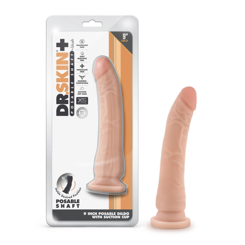 Dr Skin Plus 9'' Posable Dildo - Flesh - Flesh 22.9 cm Poseable Dong Flesh - Club X