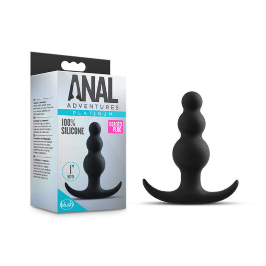 Anal Adventures Platinum Beaded Plug - Black 7.6 cm (3'') Silicone Butt Plug Blush Novelties