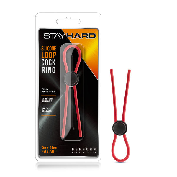 Stay Hard - Silicone Loop Cock Ring - Red Adjustable Lasso Cock Ring Blush Novelties