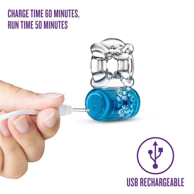 Play With Me Pleaser Rechargeable C-Ring - Blue - Blue Rechargeable Cock Ring Blush Novelties