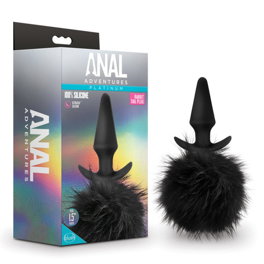 Anal Adventures Platinum Rabbit Tail Plug - Black 10 cm Butt Plug with Bunny Tail Black - ClubX