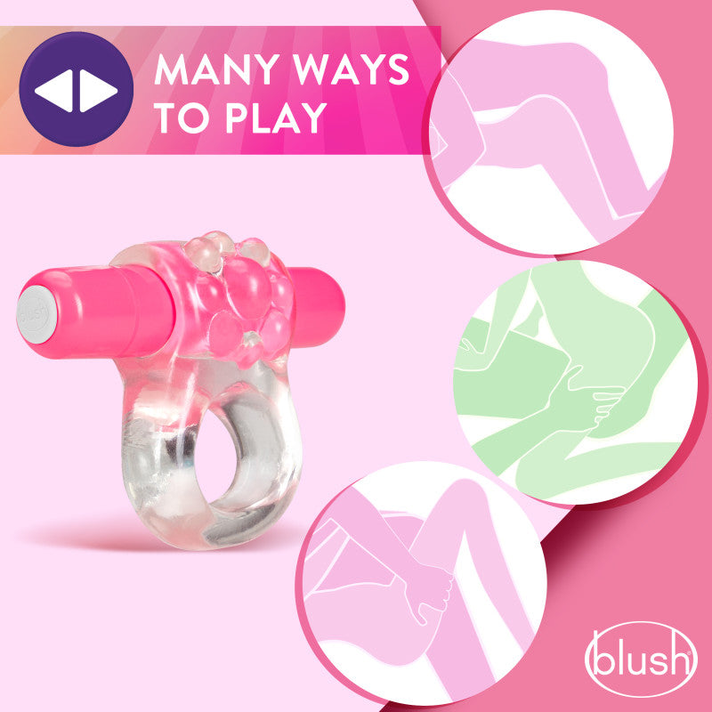 Play With Me Teaser Vibrating C-Ring - Clear/Pink Vibrating Cock Ring Blush Novelties