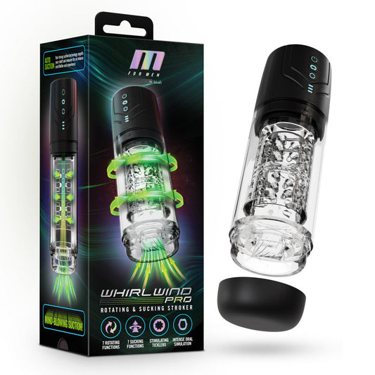 M For Men - Whirlwind Pro - Clear USB Rechargeable Rotating & Sucking Auto Stroker Blush Novelties