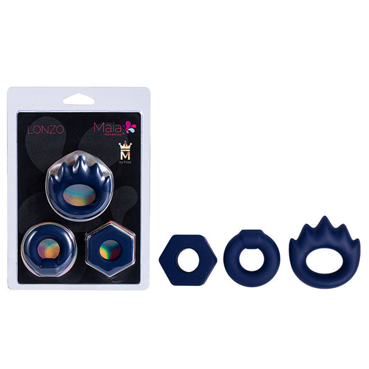 Maia LONZO - Blue Silicone Cock Rings - Set of 3 Maia Toys