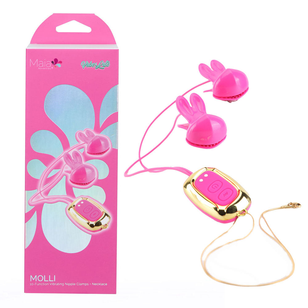 Maia MOLLI - Pink - Pink USB Rechargeable Vibrating Nipple Clamps & Necklace Maia Toys